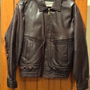 Men's Dark Brown Leather Bomber Jacket